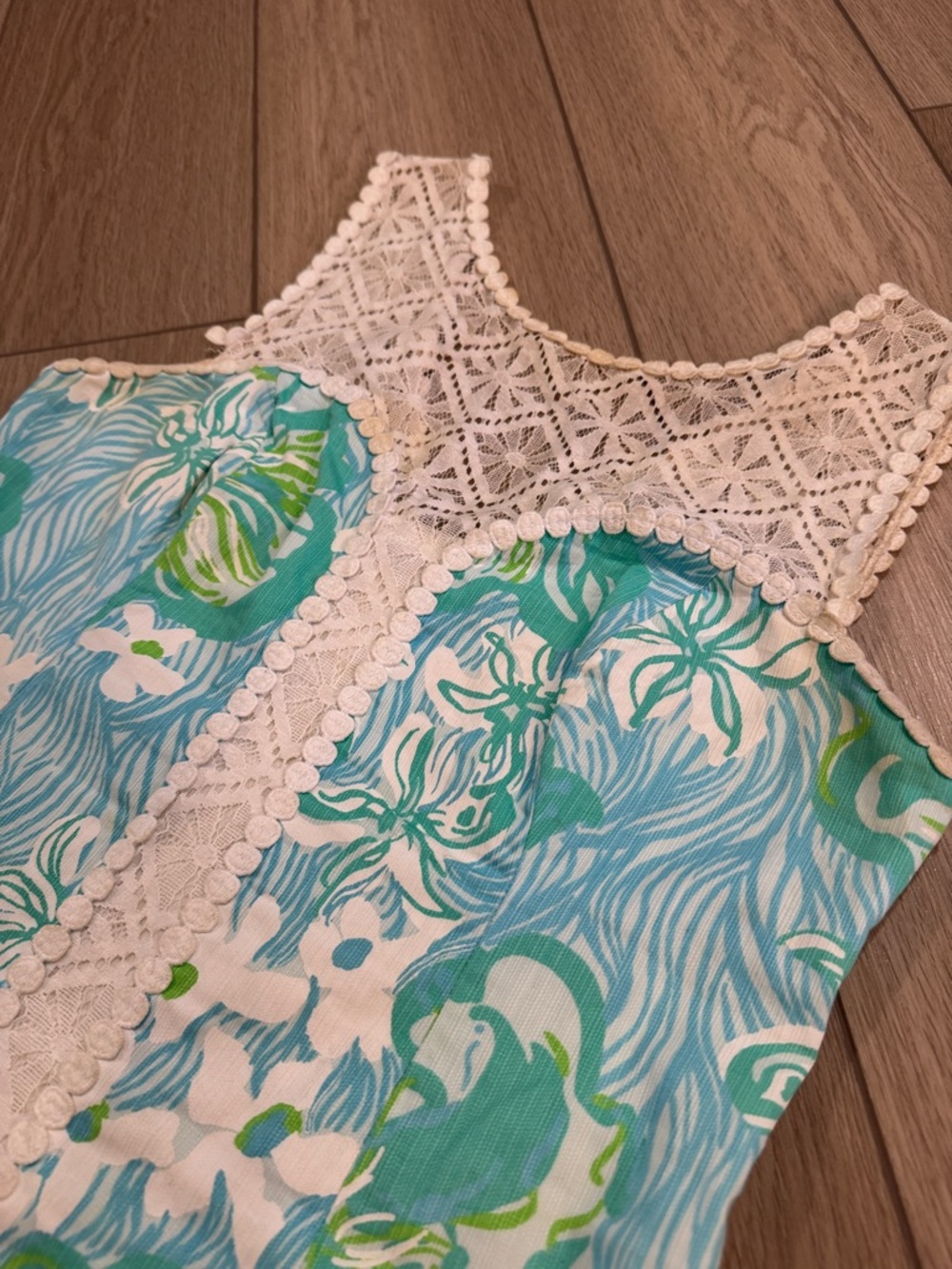 Lilly Pulitzer Sofia Shift Dress Wave Rider All Over Print Preppy Sz 6 Lace trim - Picture 4 of 12